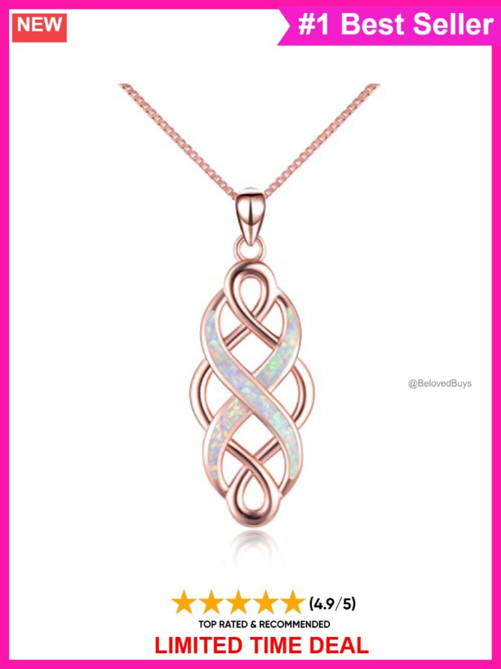Created Opal Celtic Knot Pendant Necklace 925 Sterling Silver 18"
